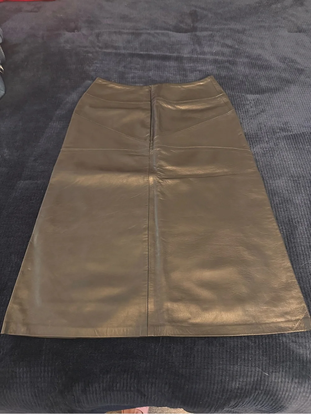 Barami Genuine Leather A-Line Midi Skirt — Black